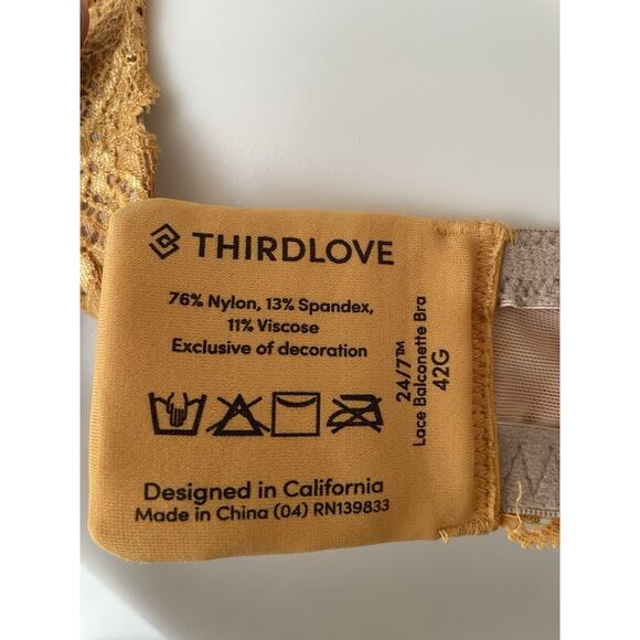 Third Love Bra Lingerie 24/7 Lace Balconette Intimates Yellow Tan - Picture 12 of 12